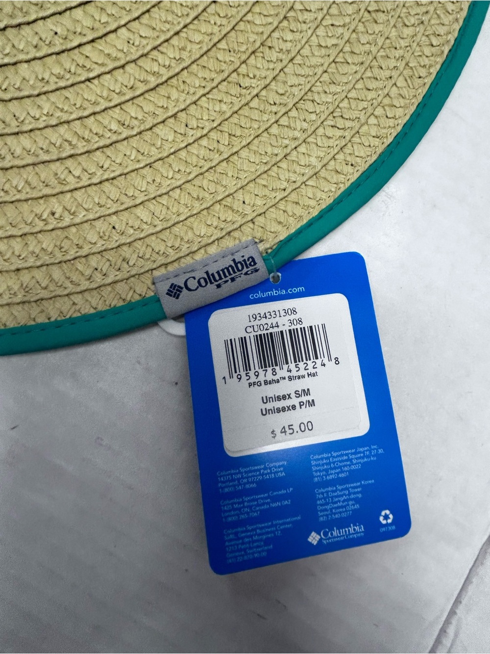 Performance Straw Sun Hat with Teal Trim unisex S/M - Picture 5 of 11